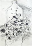 sunflowers oct 2014 by Jeremy Scrine, Drawing, Charcoal on Paper